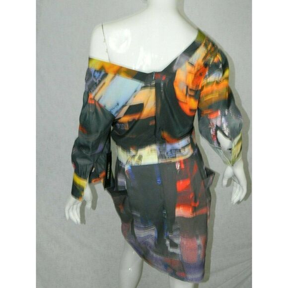 AMBER‎ SAKAI Dress Size Small Black Grey Yellow Watercolor Print - Picture 2 of 7